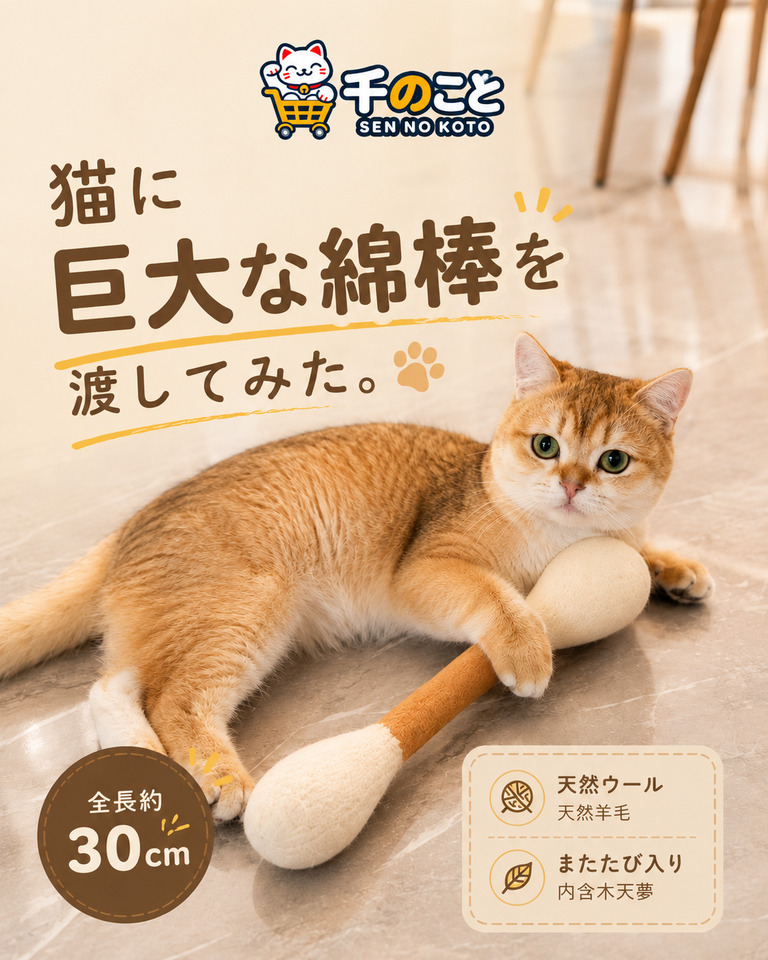 【手作り】天然ウール綿棒型かじりおもちゃ